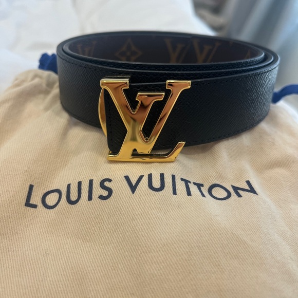 Louis Vuitton Accessories - Louis Vuitton Black Textured Leather Belt with Subtle Logo